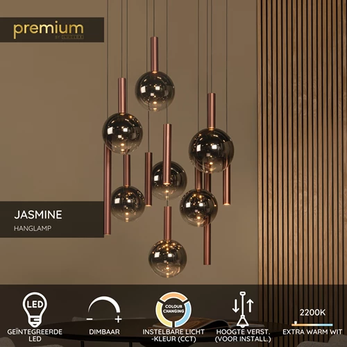 Lucide JASMINE - Hanglamp - Ø 75 cm - LED Dimb. - CCT - 12x4,5W 2200K/3300K - Koper | Premium - USP